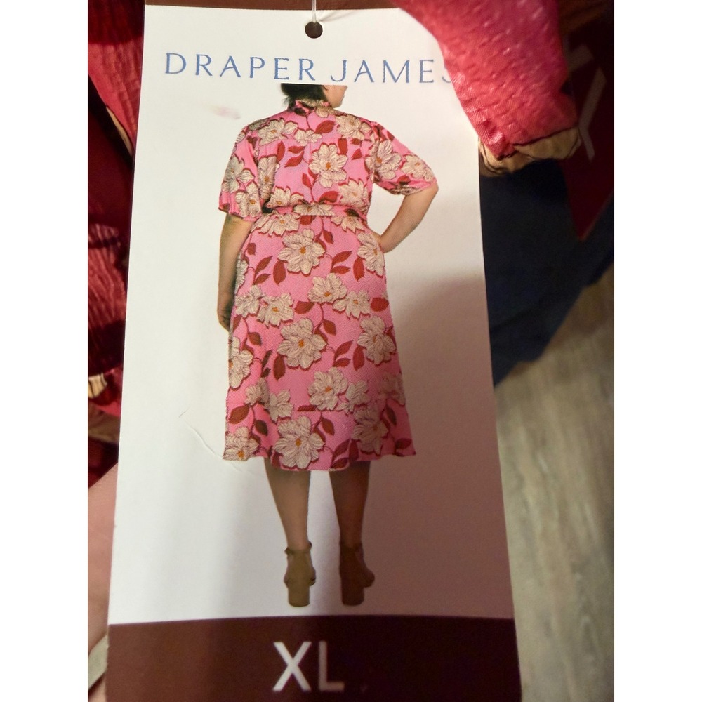 Draper James RSVP Pink Floral Wrap Dress Short Sleeve Ruffle Neck Midi XL - Picture 4 of 5